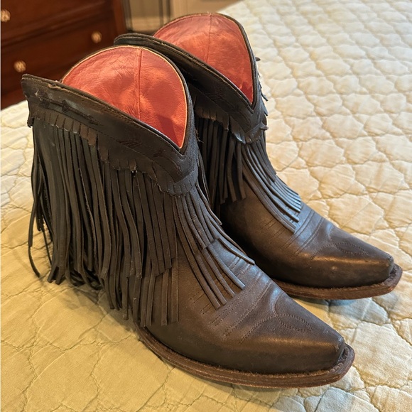 Junk Gypsy Shoes - Fringed Black Leather Cowboy Boots- Junk Gypsy by Lane